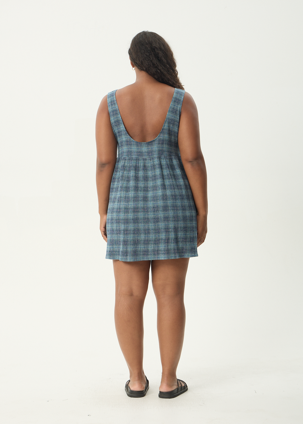 Womens Seersucker Mini Dress Jesse - Navy Check - AFENDS