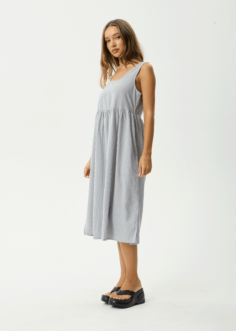 Womens Midi Dress Intergalactic - Navy Stripe - AFENDS