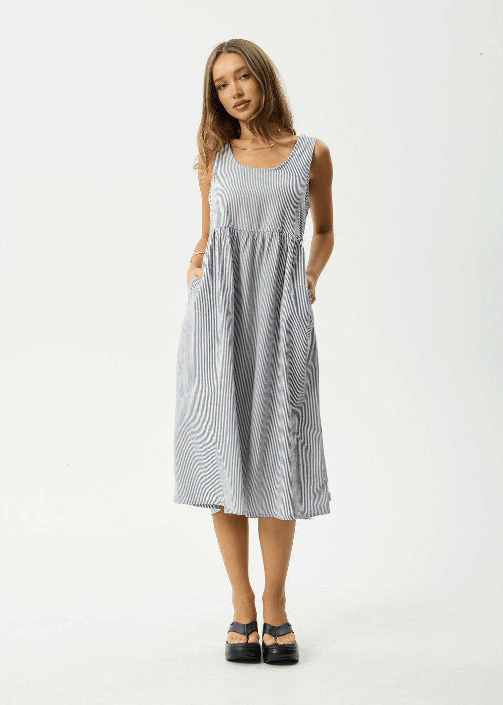 Womens Midi Dress Intergalactic - Navy Stripe - AFENDS