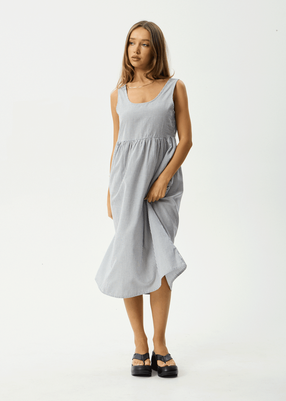 Womens Midi Dress Intergalactic - Navy Stripe - AFENDS