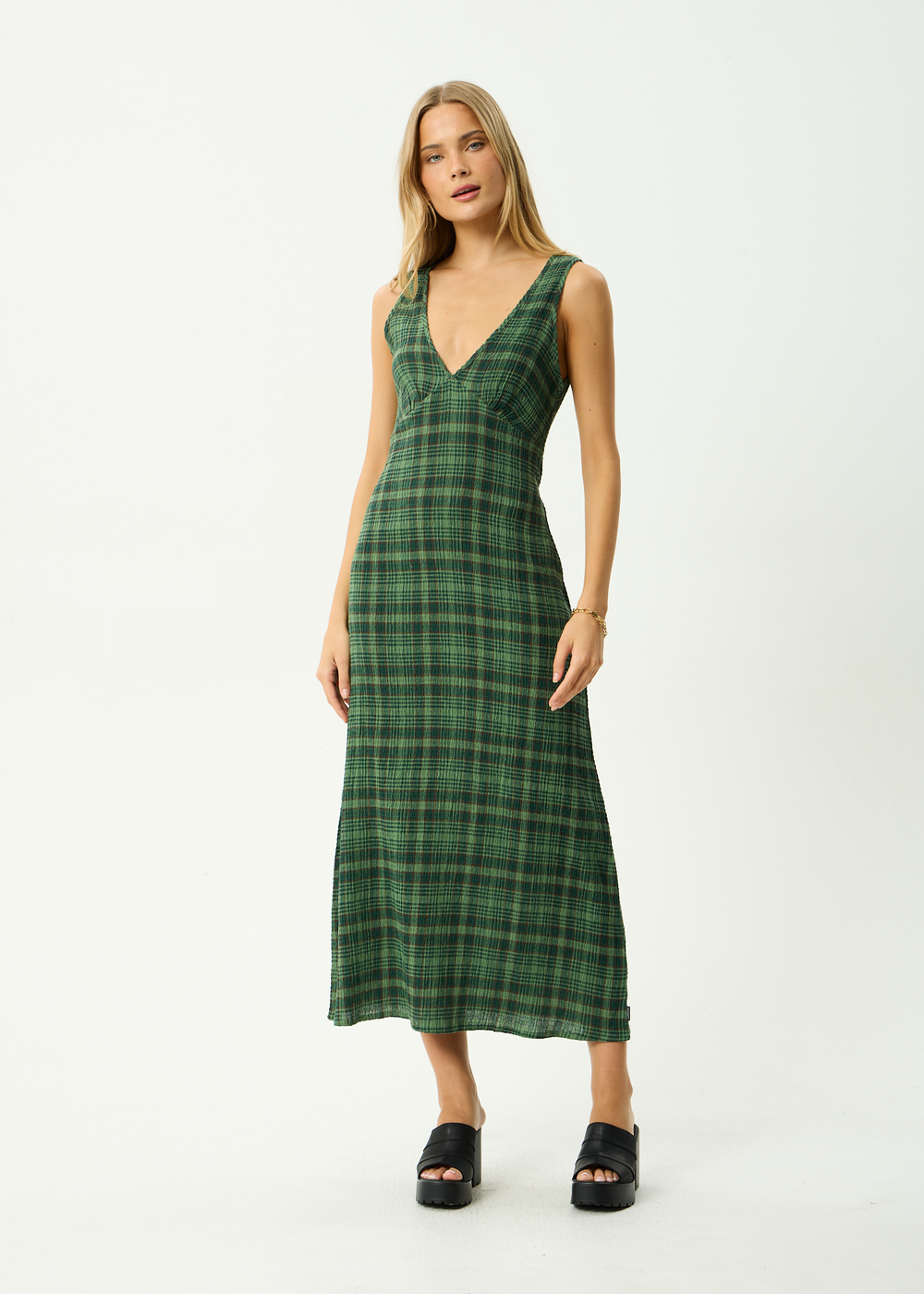 Womens Seersucker Maxi Dress Tully - Lonnie Hunter Green - AFENDS