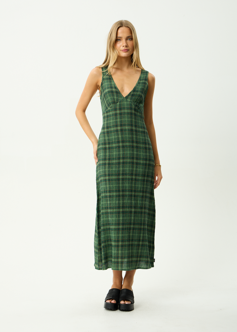 Womens Seersucker Maxi Dress Tully - Lonnie Hunter Green - AFENDS