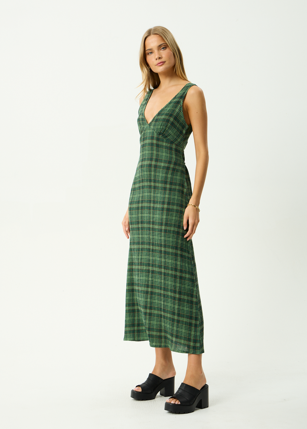 Womens Seersucker Maxi Dress Tully - Lonnie Hunter Green - AFENDS