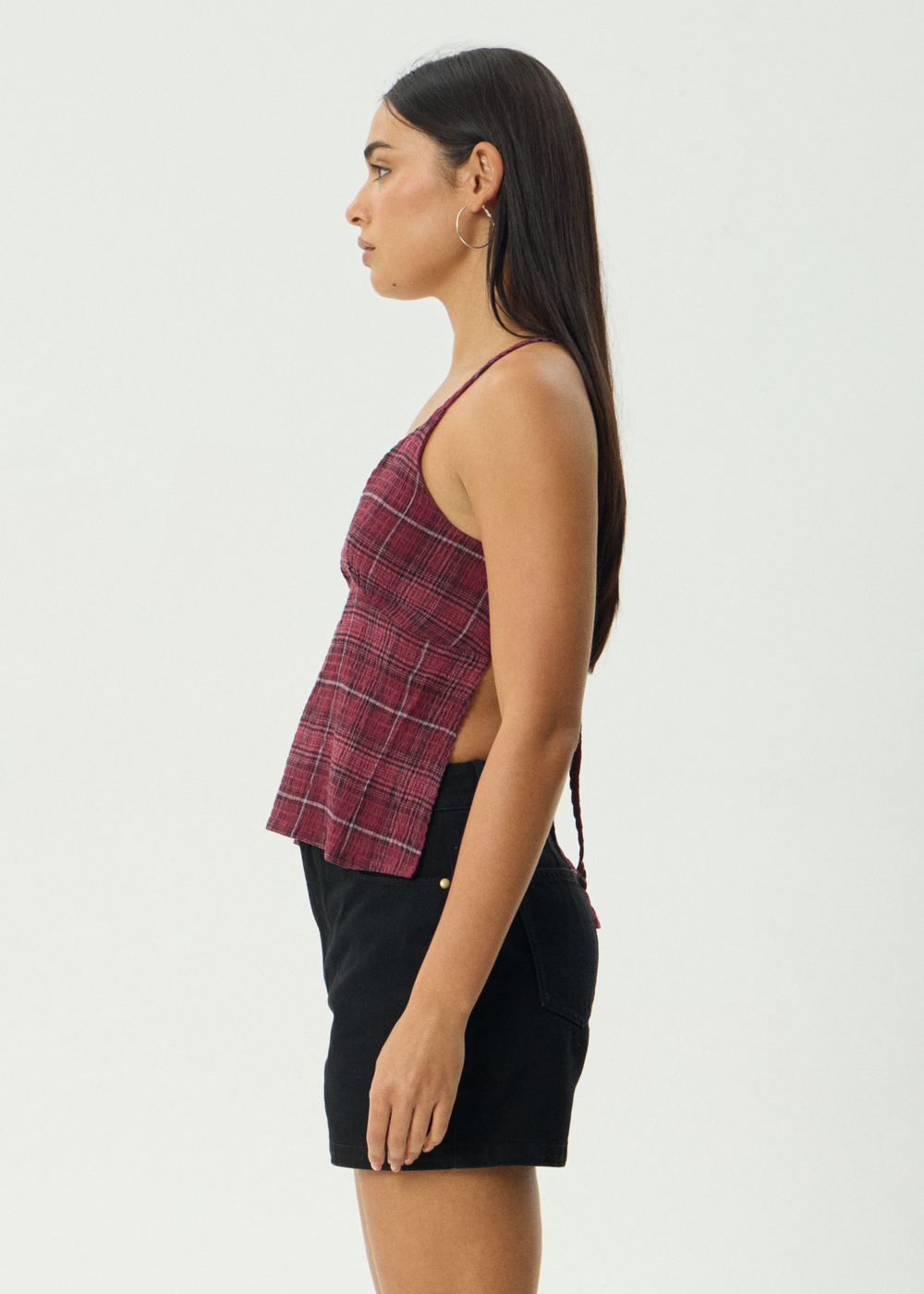 Womens Seersucker Check Top Eboni - Port Check - AFENDS