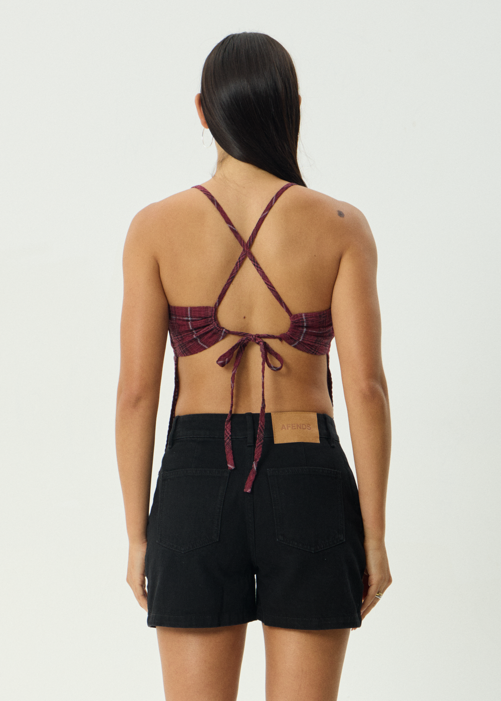 Womens Seersucker Check Top Eboni - Port Check - AFENDS