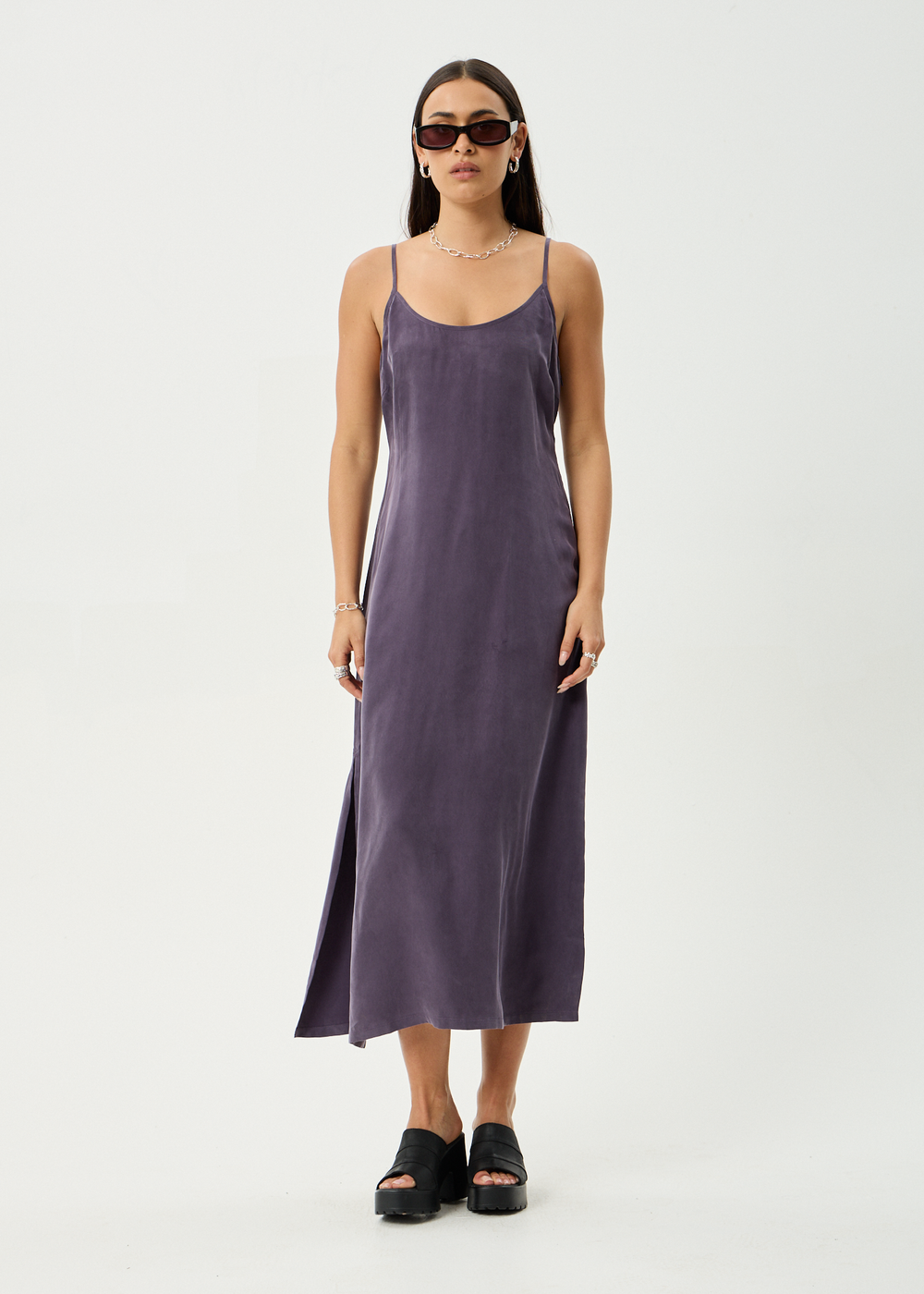 Womens Cupro Midi Dress Valley - Aubergine - AFENDS