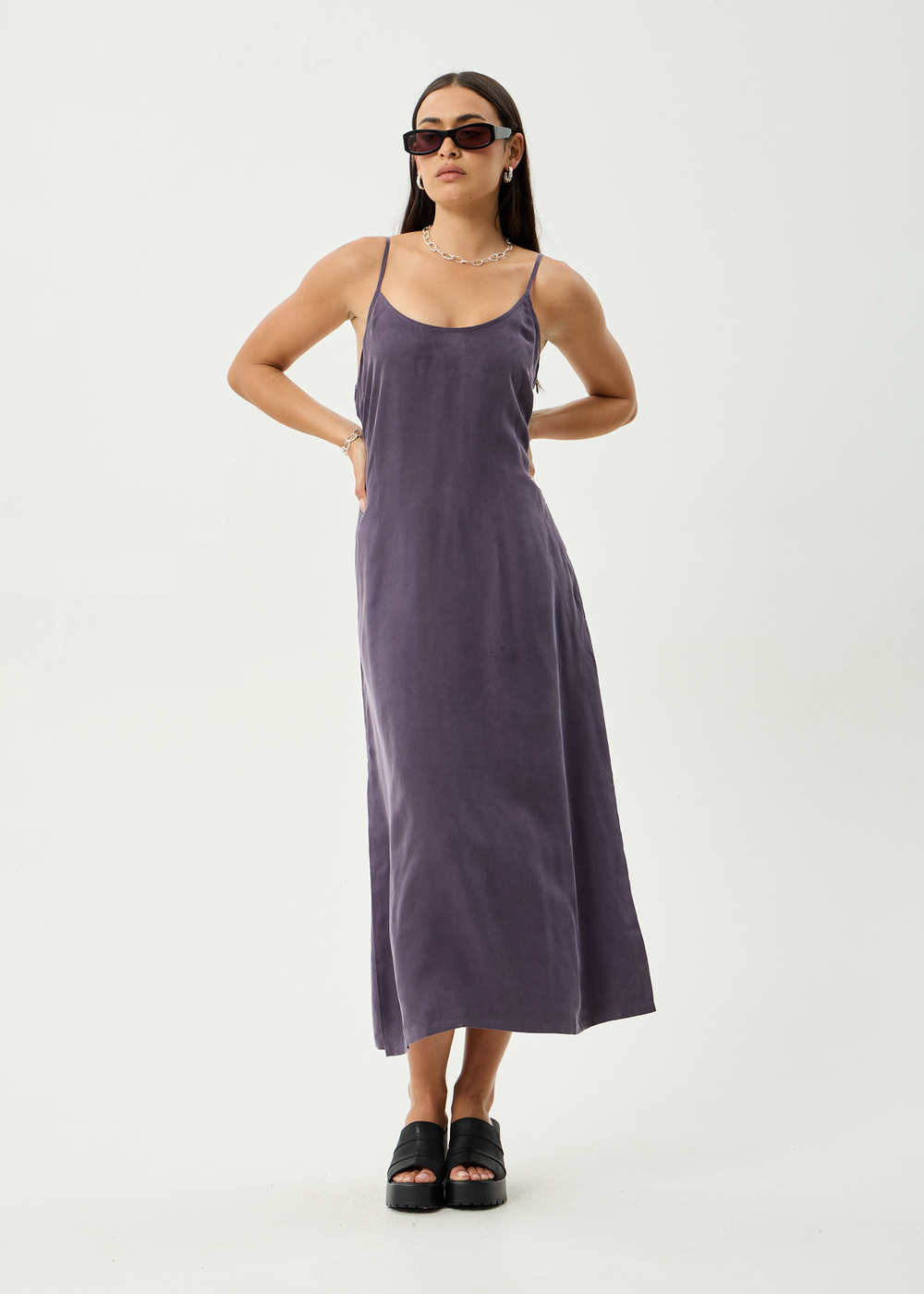 Womens Cupro Midi Dress Valley - Aubergine - AFENDS
