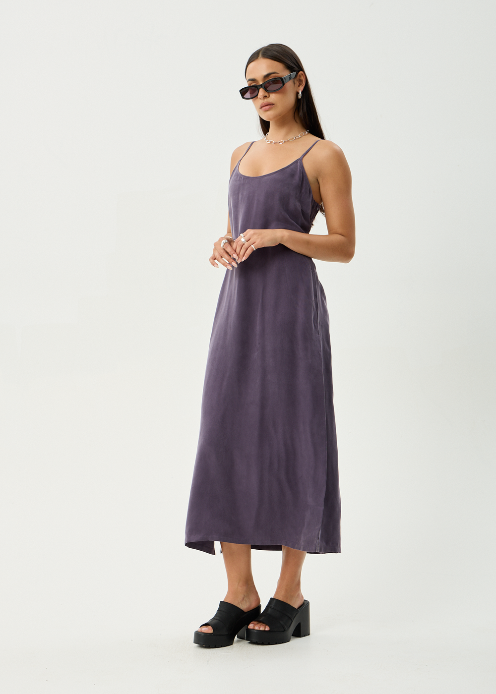 Womens Cupro Midi Dress Valley - Aubergine - AFENDS
