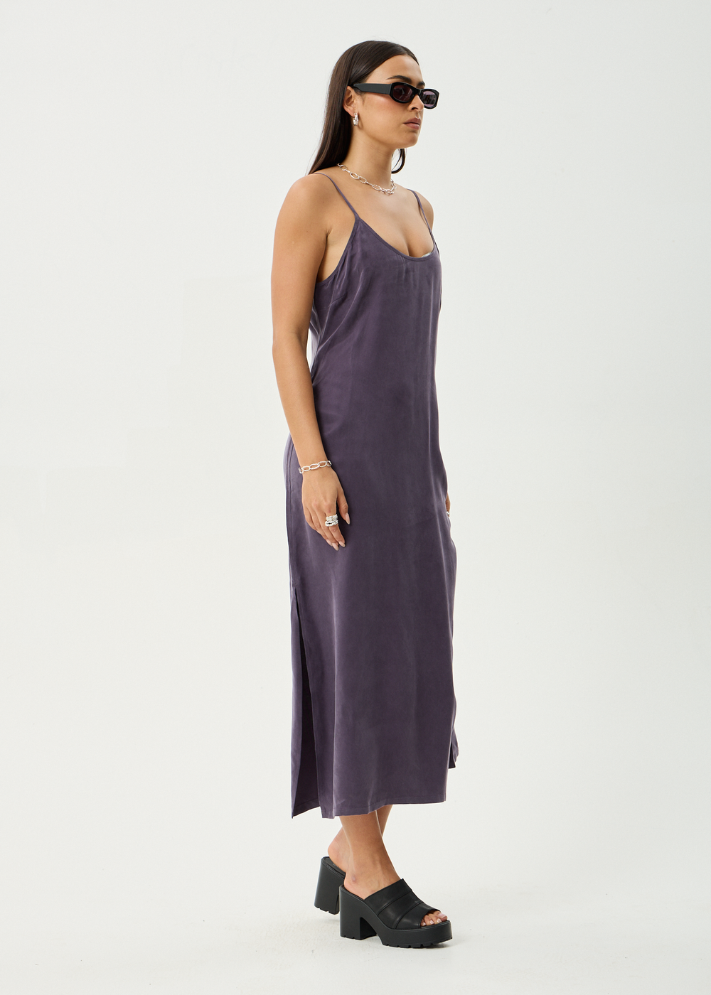 Womens Cupro Midi Dress Valley - Aubergine - AFENDS