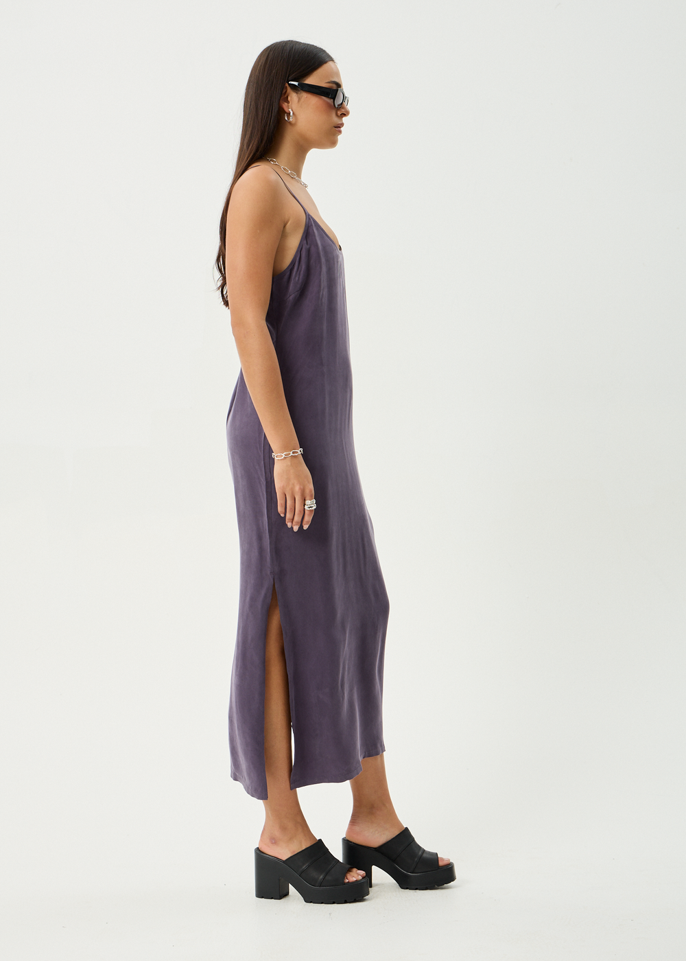 Womens Cupro Midi Dress Valley - Aubergine - AFENDS