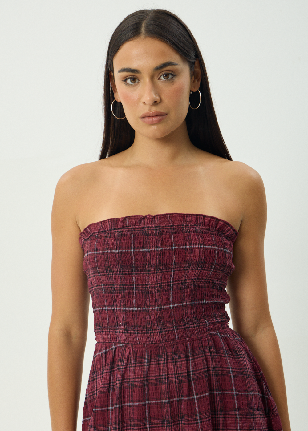 Womens Seersucker Mini Dress Eboni - Port Check - AFENDS