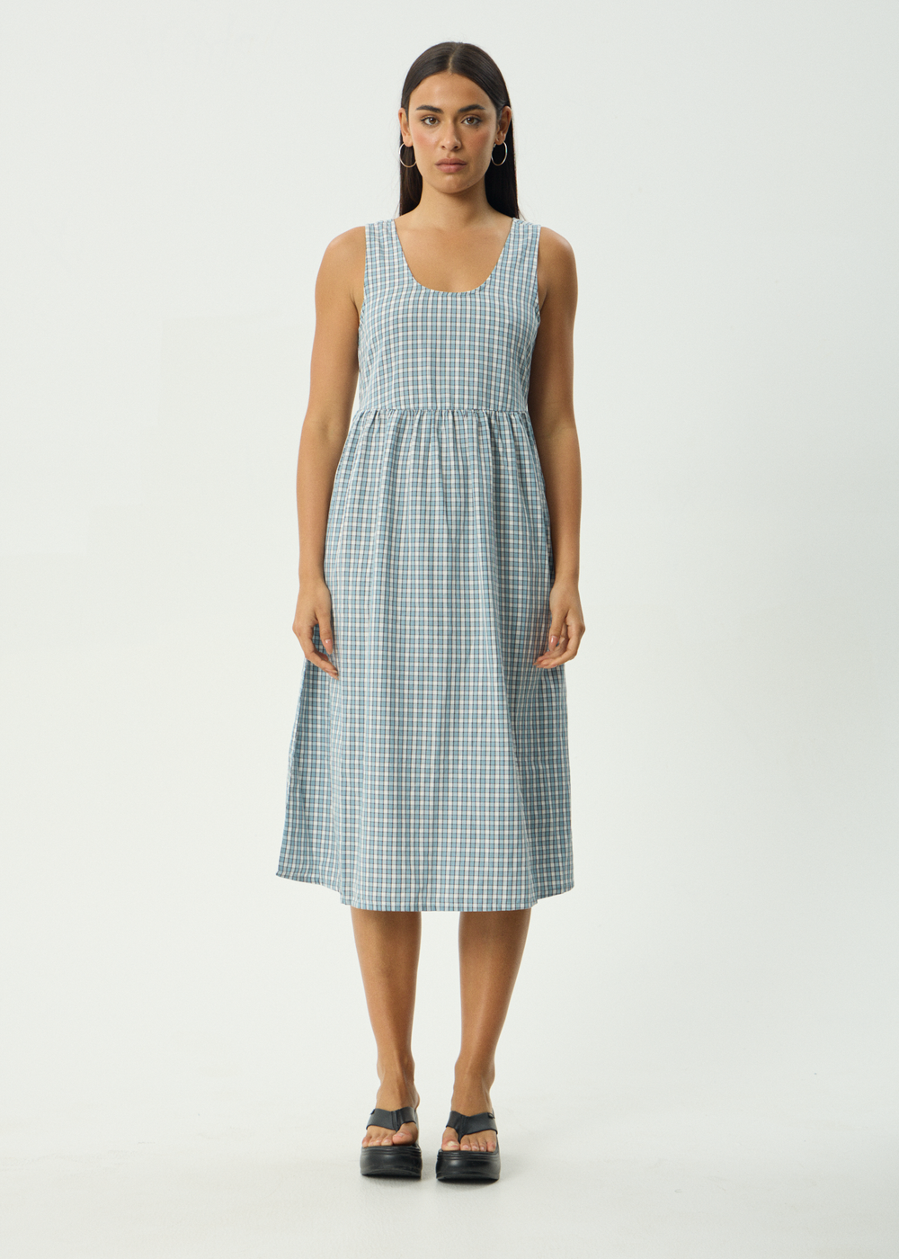 Womens Check Midi Dress Evans - Overcast Check - AFENDS