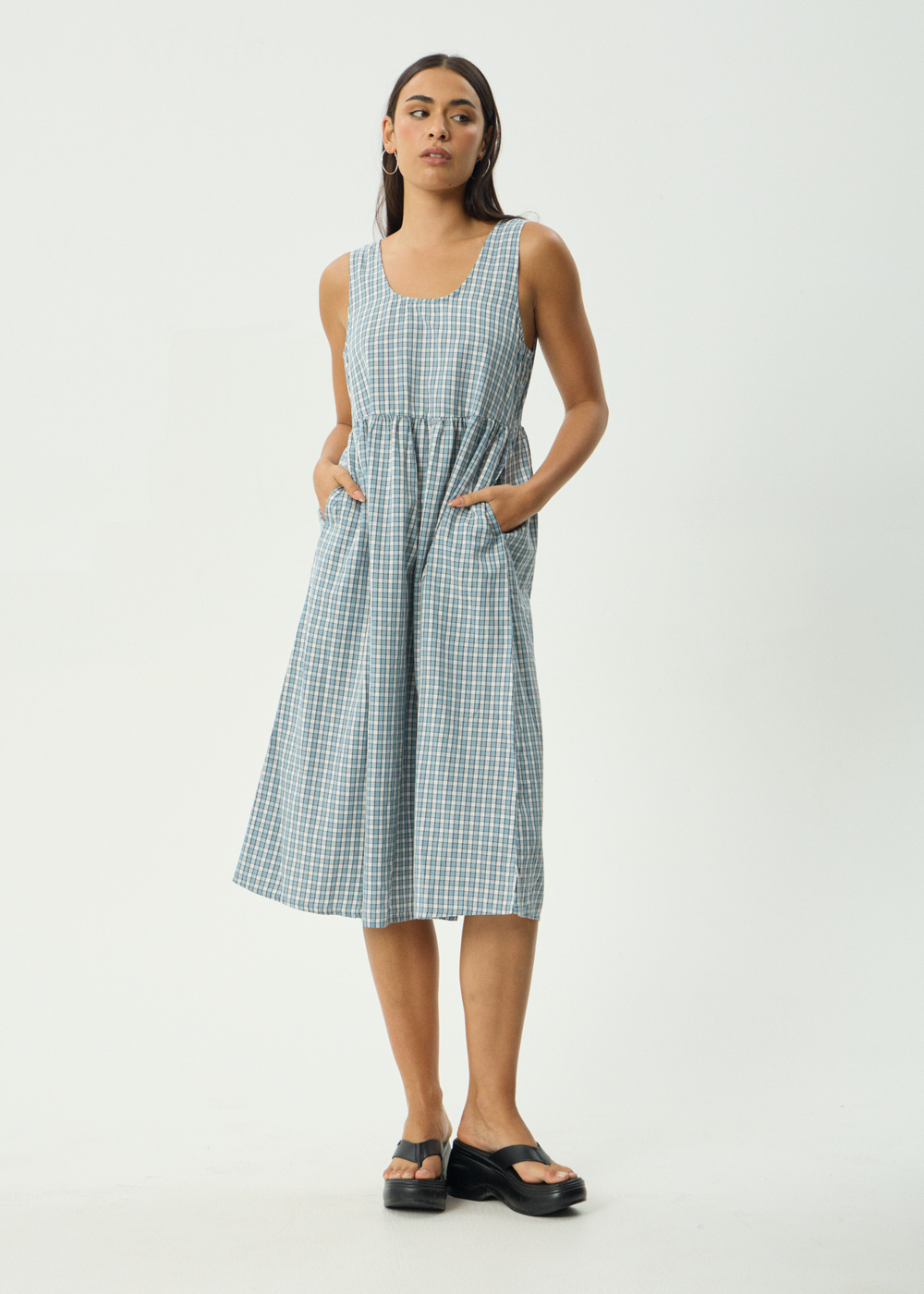 Womens Check Midi Dress Evans - Overcast Check - AFENDS