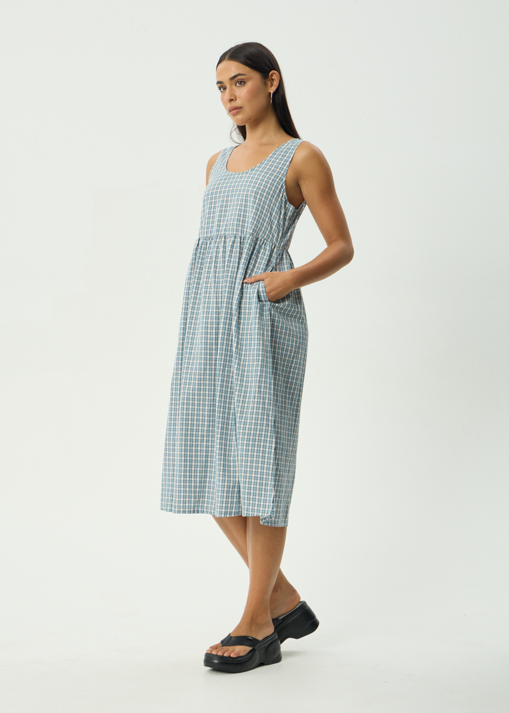 Womens Check Midi Dress Evans - Overcast Check - AFENDS