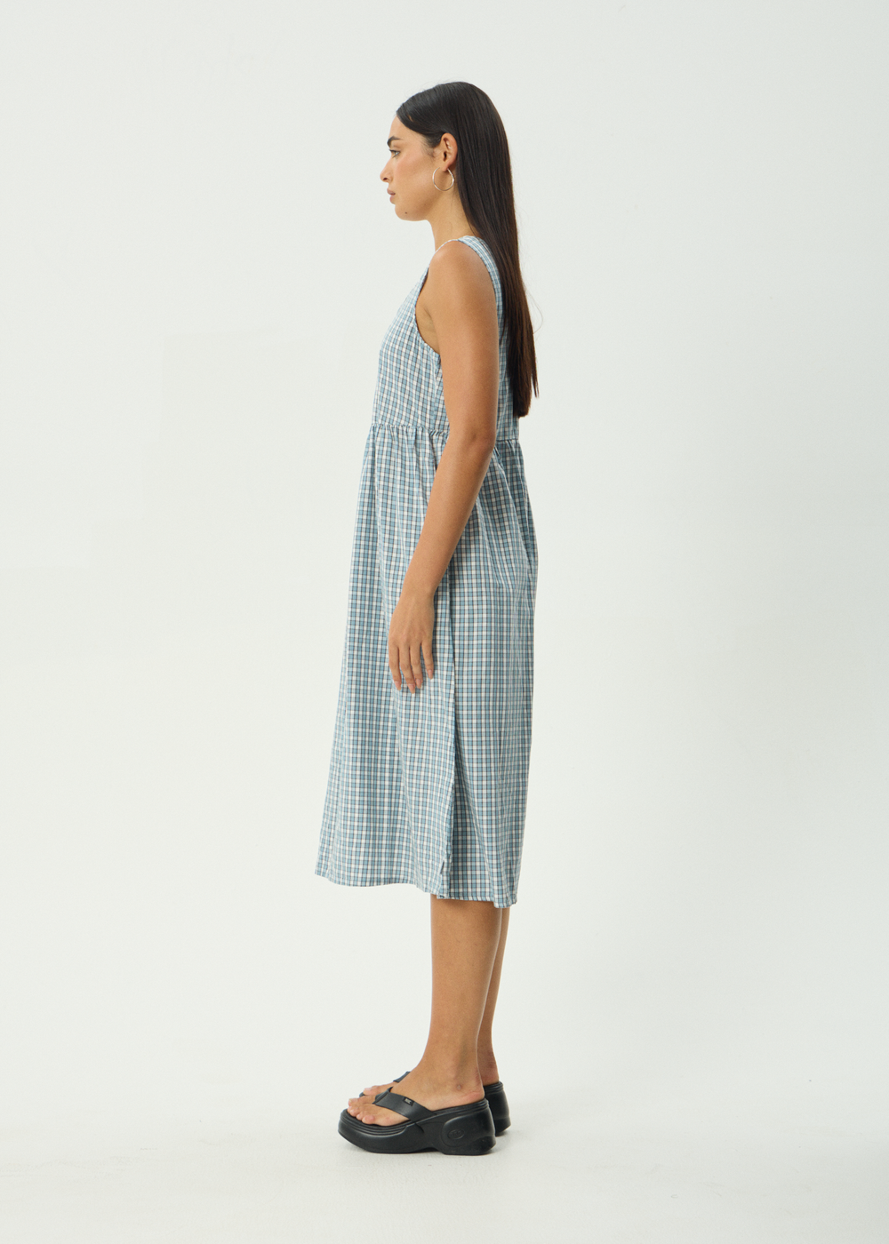 Womens Check Midi Dress Evans - Overcast Check - AFENDS