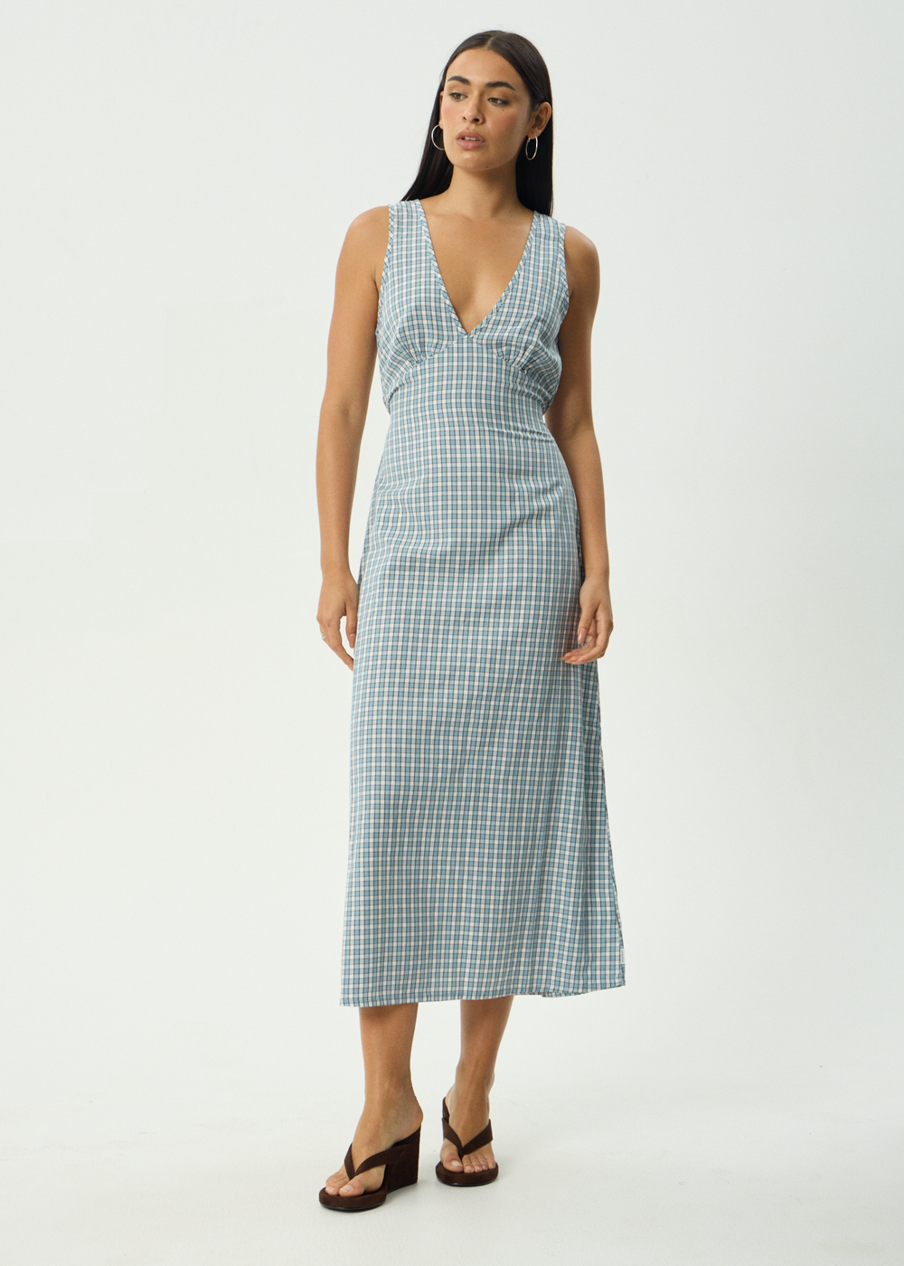 Womens Check Maxi Dress Evans - Overcast Check - AFENDS