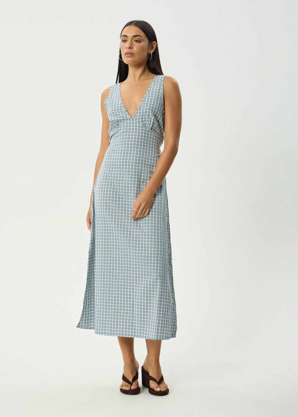 Womens Check Maxi Dress Evans - Overcast Check - AFENDS