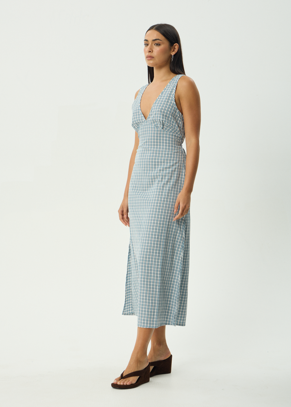 Womens Check Maxi Dress Evans - Overcast Check - AFENDS