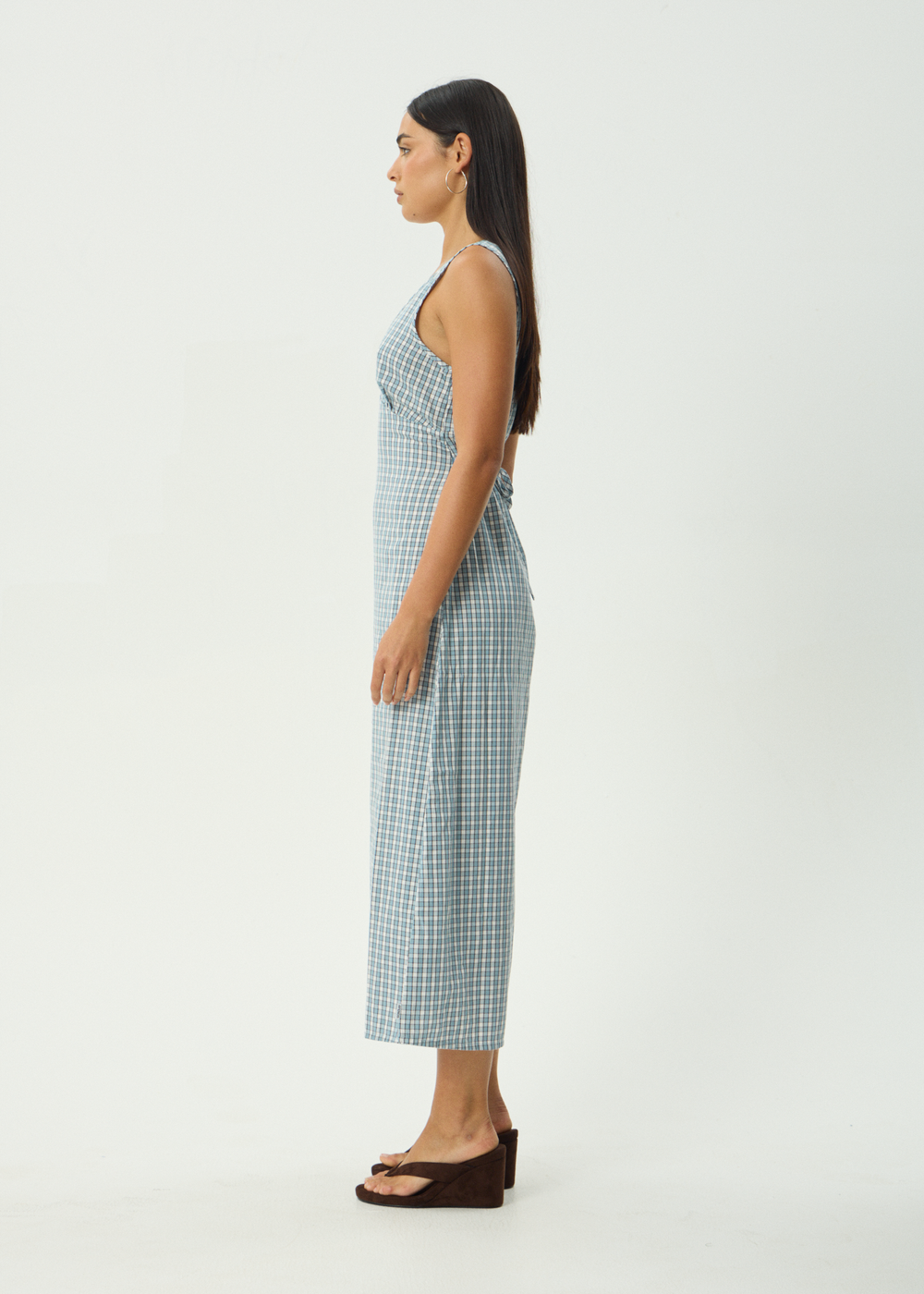 Womens Check Maxi Dress Evans - Overcast Check - AFENDS