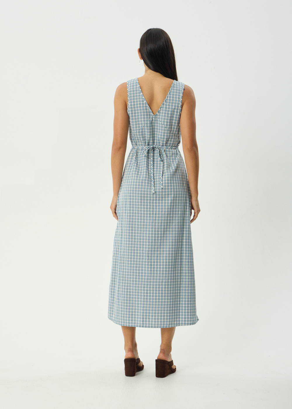 Womens Check Maxi Dress Evans - Overcast Check - AFENDS