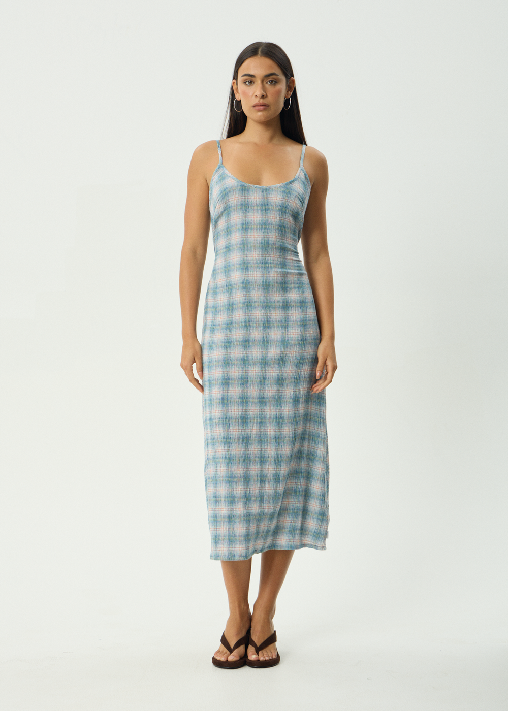Womens Seersucker Midi Dress Rumi - Lake Check - AFENDS