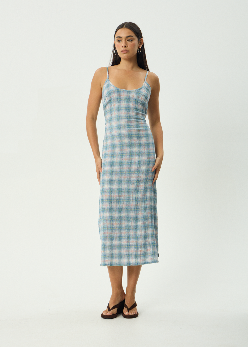 Womens Seersucker Midi Dress Rumi - Lake Check - AFENDS