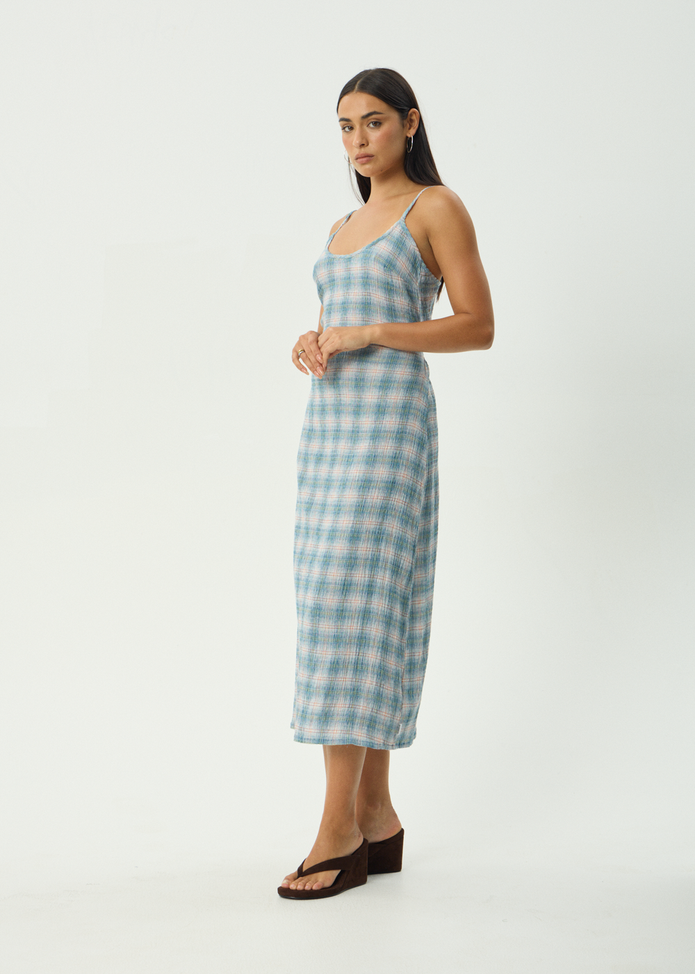 Womens Seersucker Midi Dress Rumi - Lake Check - AFENDS