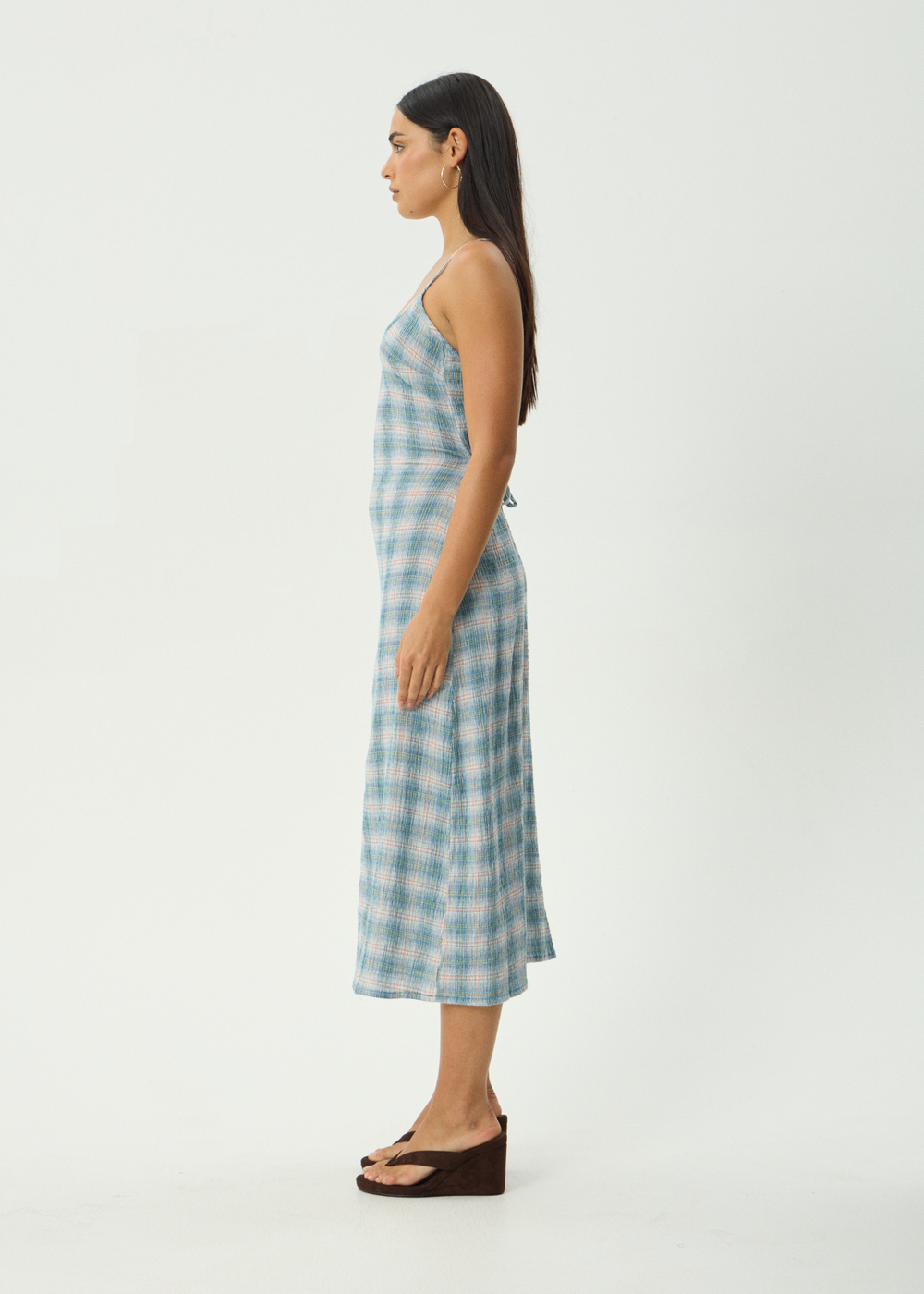 Womens Seersucker Midi Dress Rumi - Lake Check - AFENDS