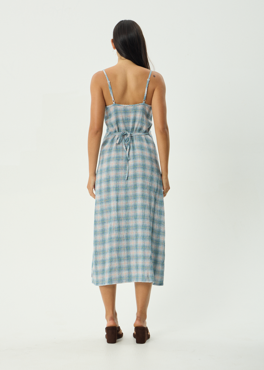Womens Seersucker Midi Dress Rumi - Lake Check - AFENDS