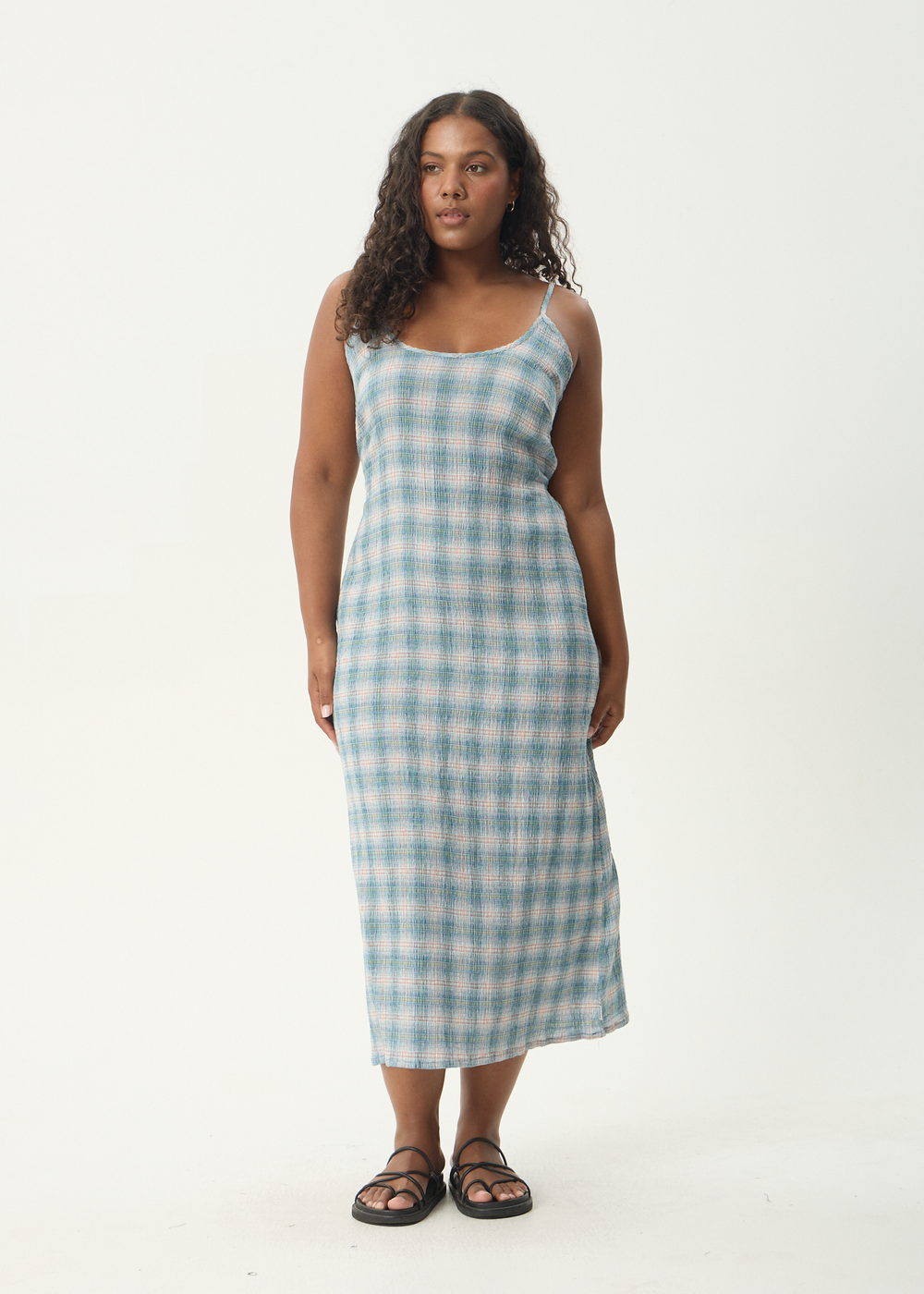 Womens Seersucker Midi Dress Rumi - Lake Check - AFENDS