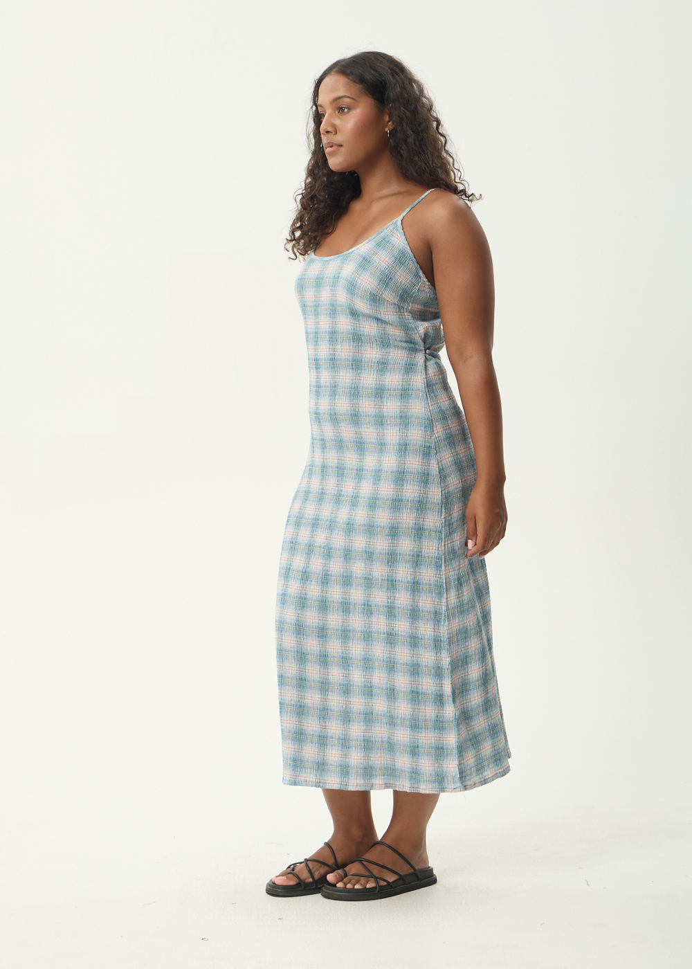 Womens Seersucker Midi Dress Rumi - Lake Check - AFENDS