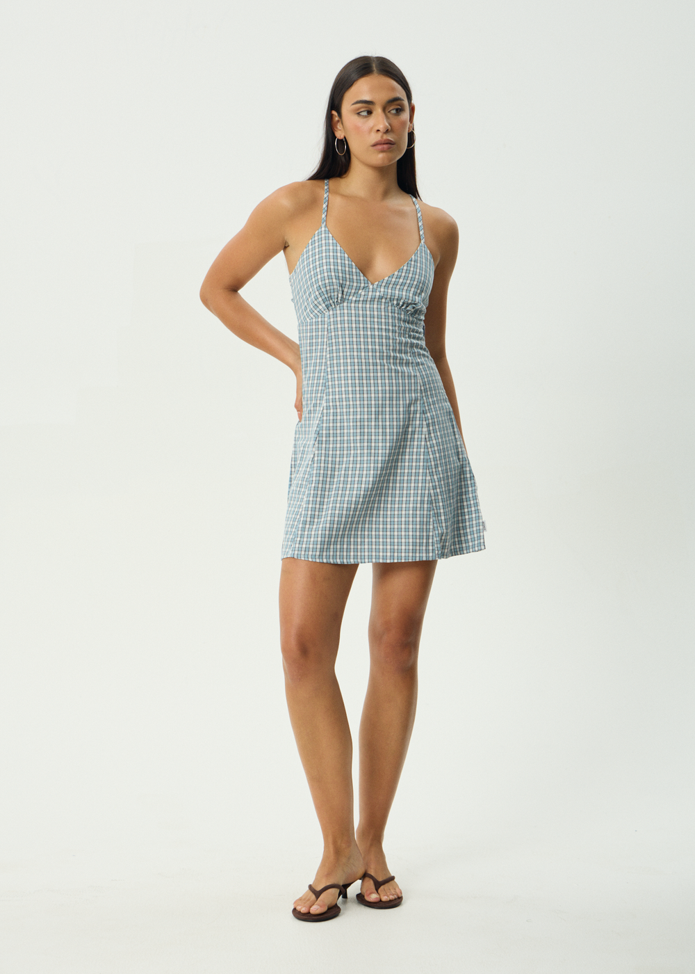 Womens Check Mini Dress Evans - Overcast Check - AFENDS