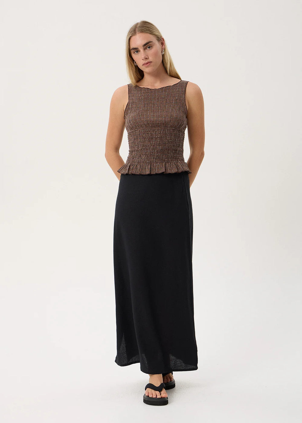Womens Seersucker Sleeveless Top Cedar - Hometown Check - AFENDS