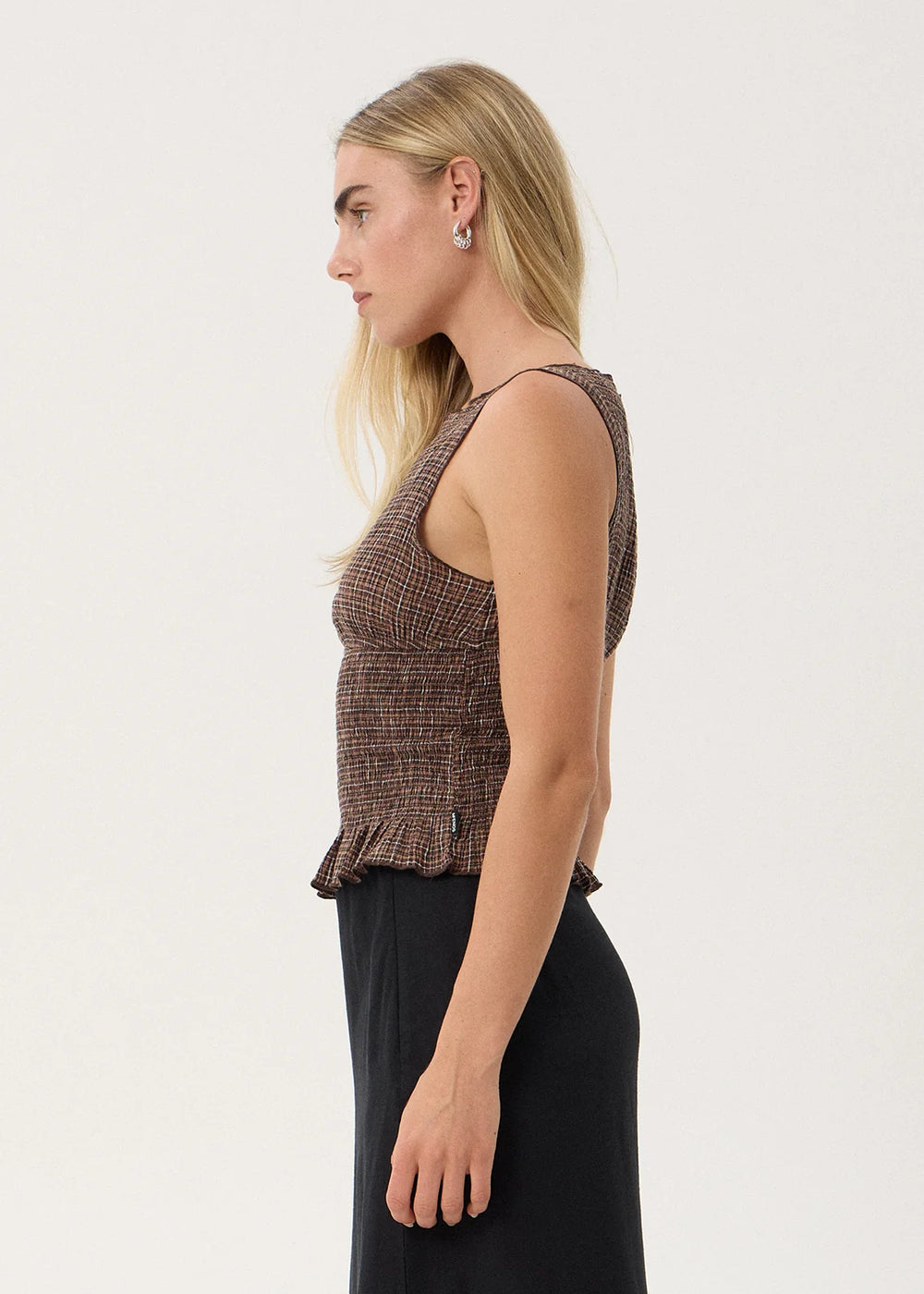 Womens Seersucker Sleeveless Top Cedar - Hometown Check - AFENDS