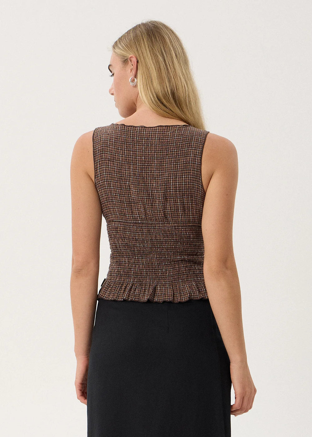 Womens Seersucker Sleeveless Top Cedar - Hometown Check - AFENDS