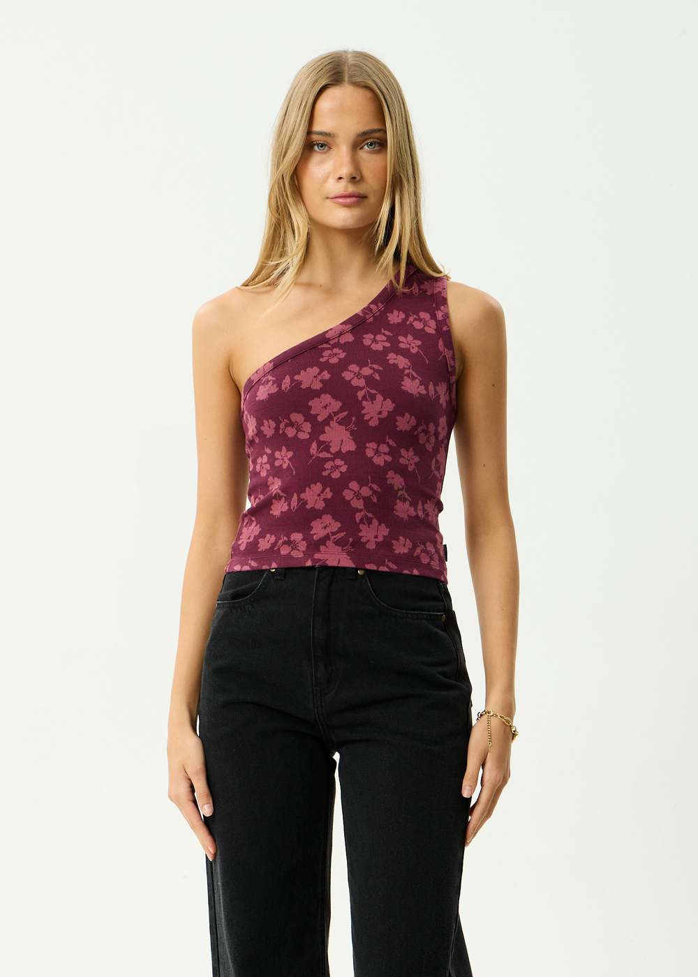 Womens One Shoulder Top Marin - Port - AFENDS