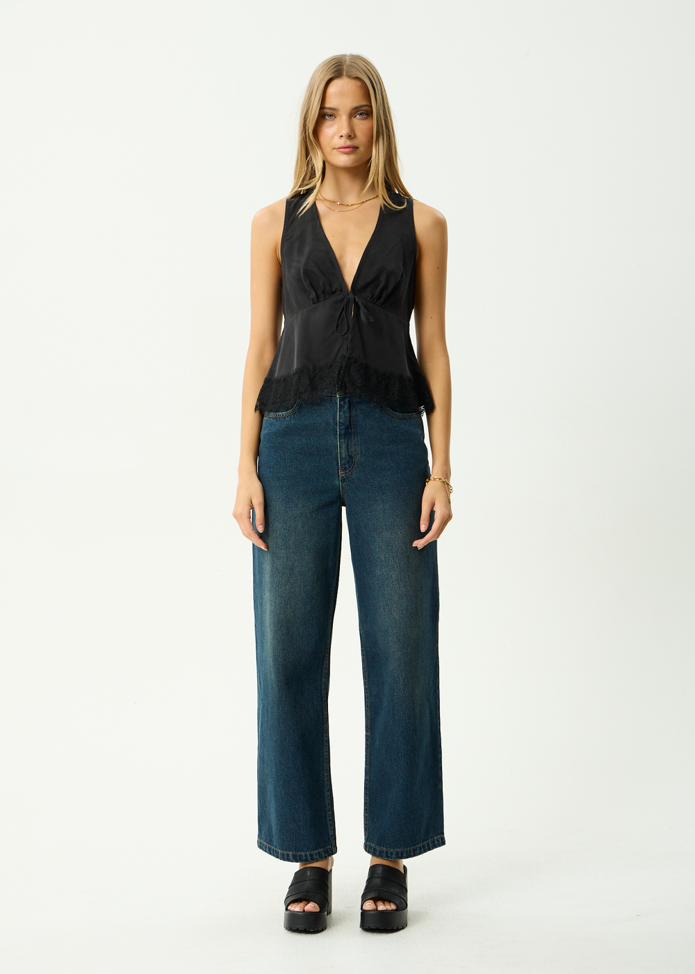 Womens Cupro Tie Top Sinclair - Black - AFENDS