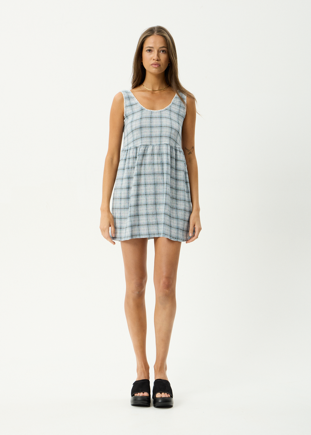 Womens Seersucker Mini Dress Jesse - Overcast Check - AFENDS