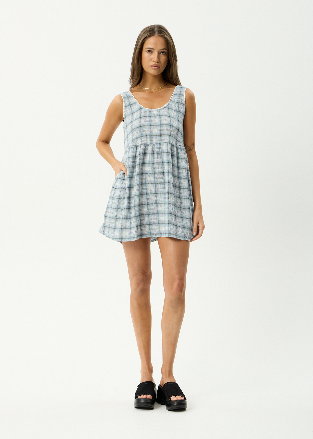 Jesse Seersucker Mini Dress – Overcast Check