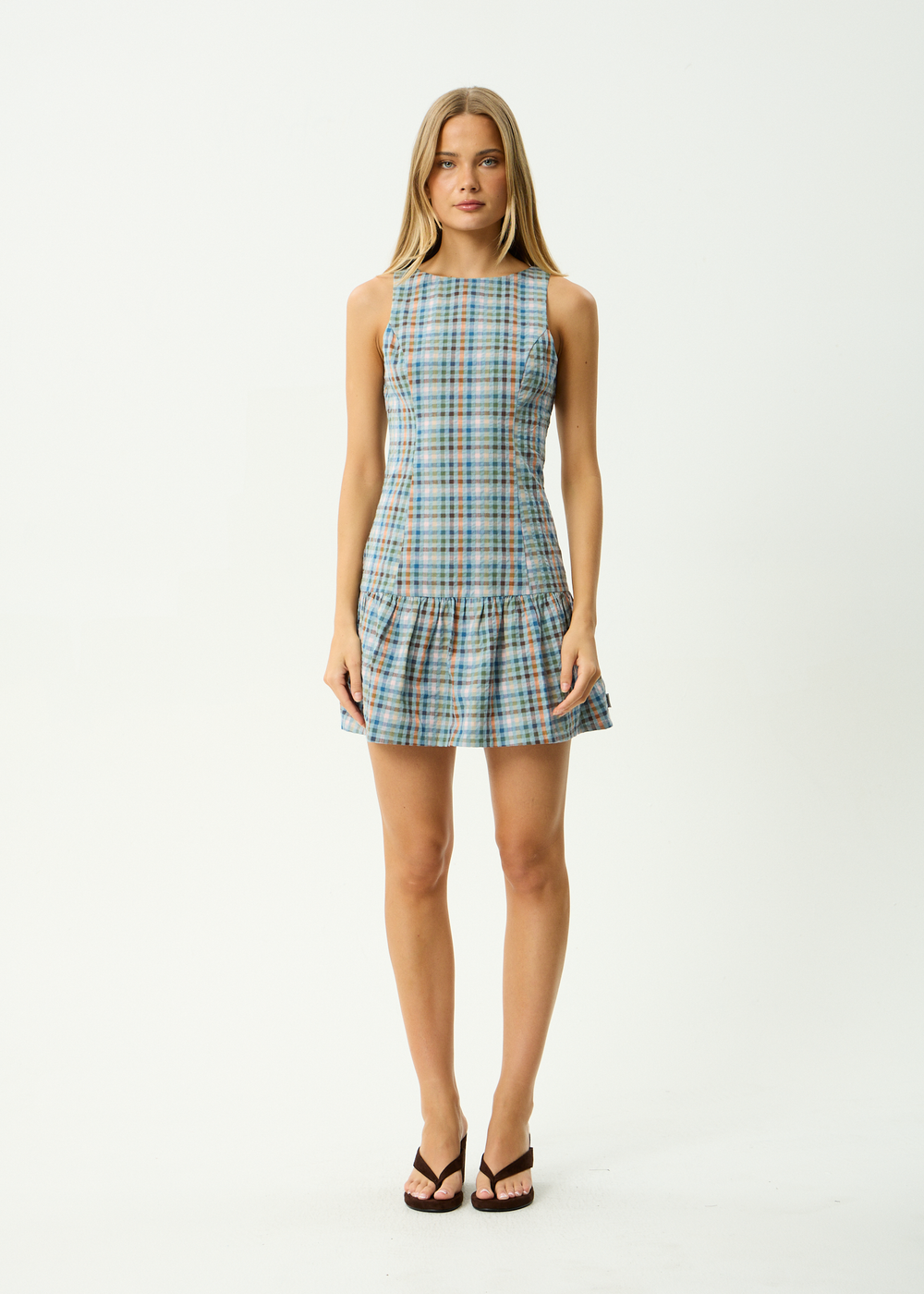 Womens Seersucker Mini Dress Amelie Check - Multi - AFENDS