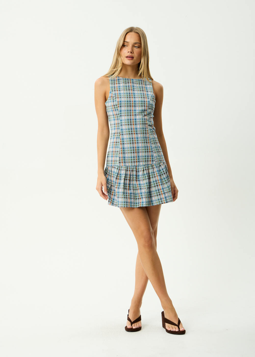 Womens Seersucker Mini Dress Amelie Check - Multi - AFENDS