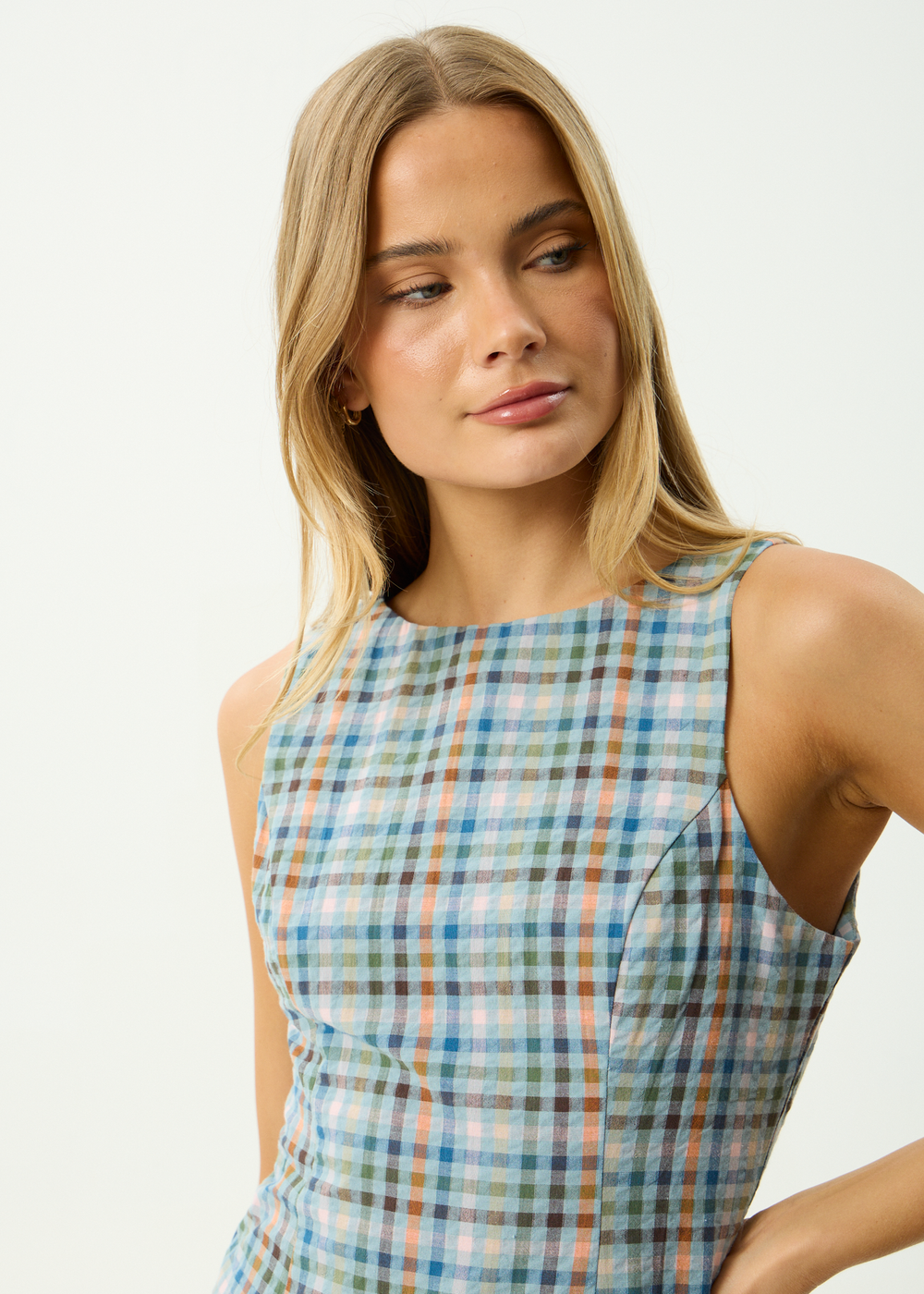 Womens Seersucker Mini Dress Amelie Check - Multi - AFENDS