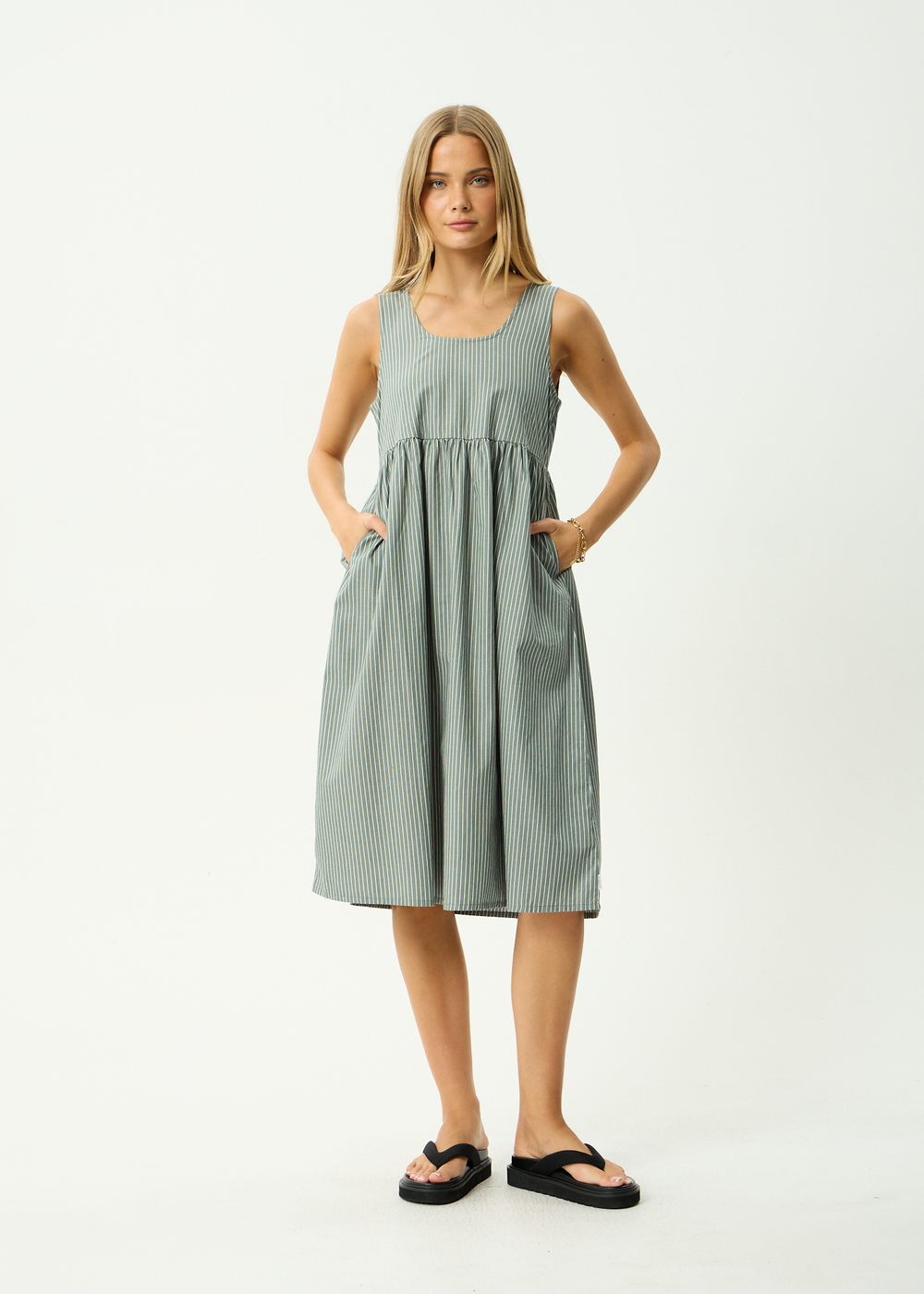 Womens Midi Dress Pinned - Sycamore Stripe - AFENDS