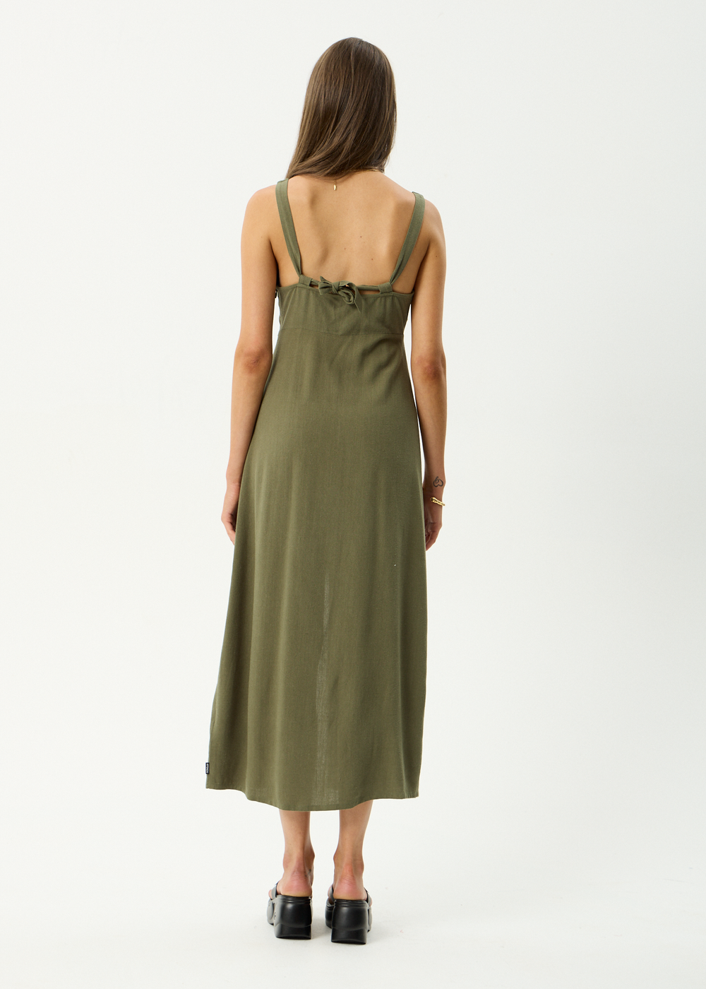 Womens Linen Maxi Dress Halle - Deep Olive - AFENDS