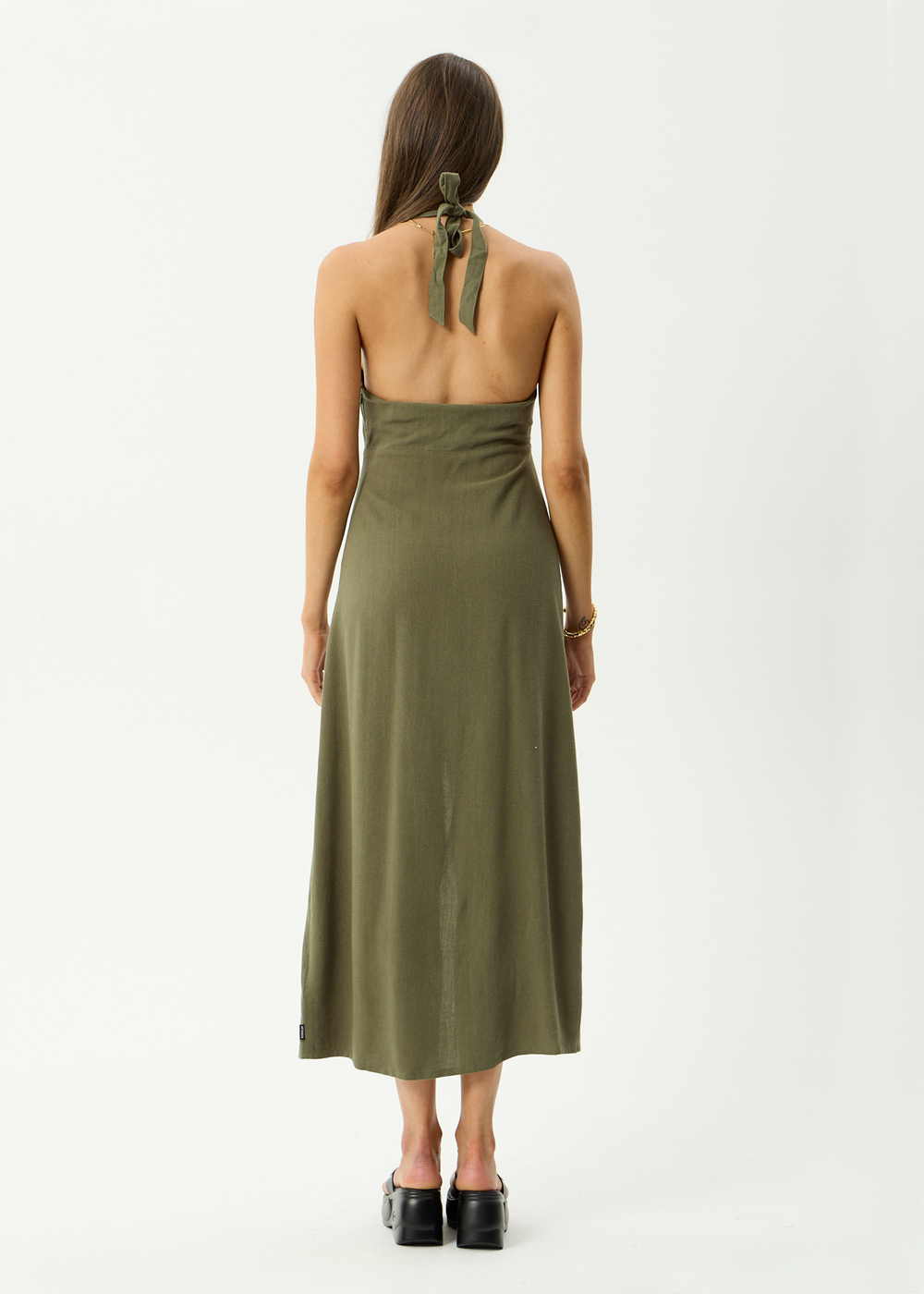 Womens Linen Maxi Dress Halle - Deep Olive - AFENDS