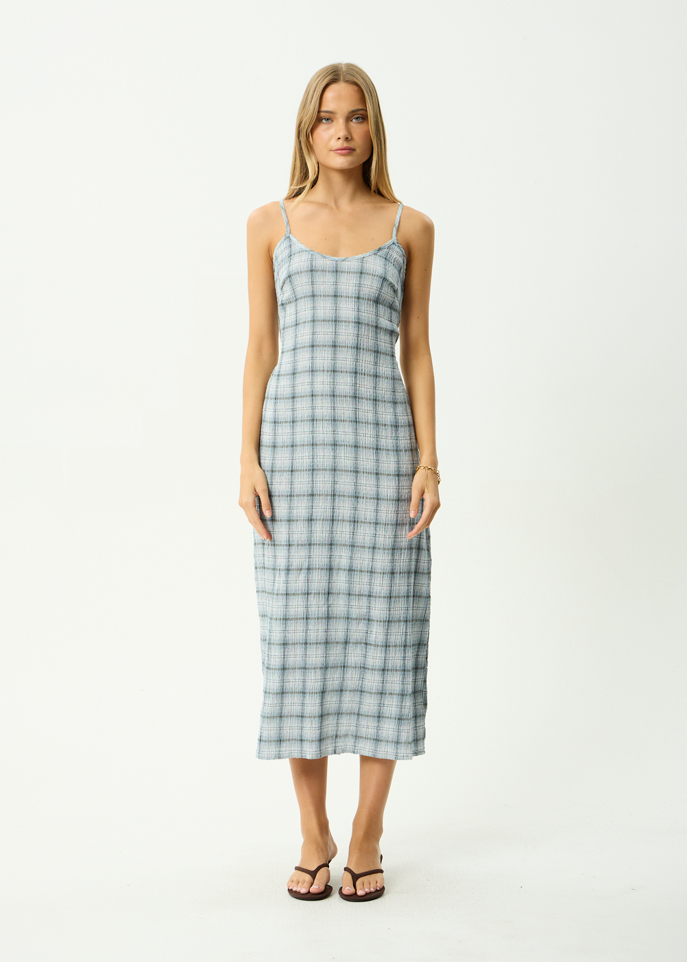 Womens Seersucker Midi Dress Rumi - Overcast Check - AFENDS