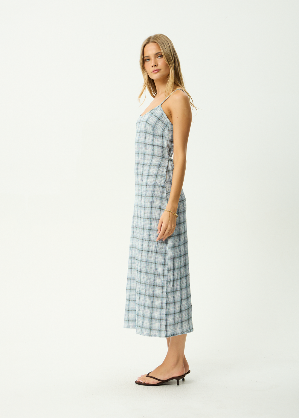 Womens Seersucker Midi Dress Rumi - Overcast Check - AFENDS