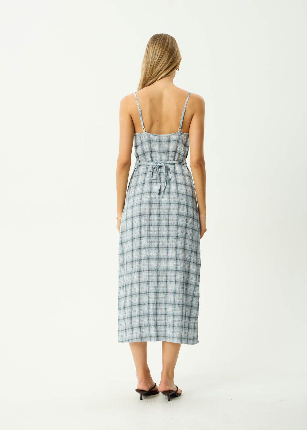 Womens Seersucker Midi Dress Rumi - Overcast Check - AFENDS