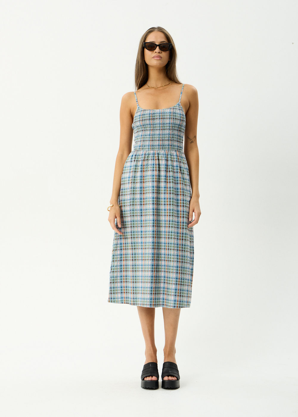 Womens Seersucker Midi Dress Amelie Check - Multi - AFENDS