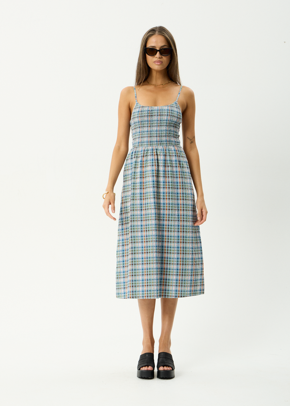 Womens Seersucker Midi Dress Amelie Check - Multi - AFENDS
